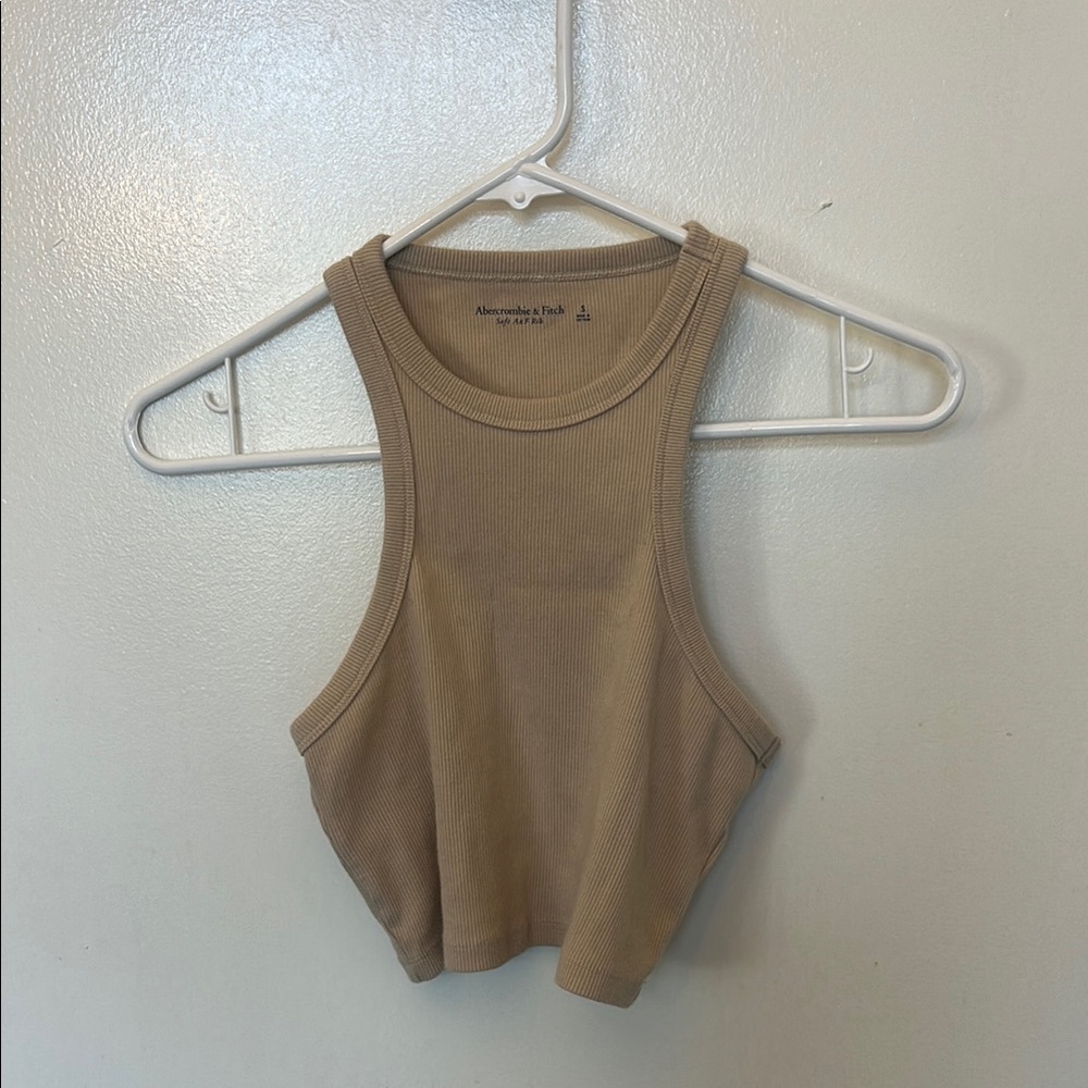 Abercrombie & Fitch Tan Ribbed High-Neck Crop Tank